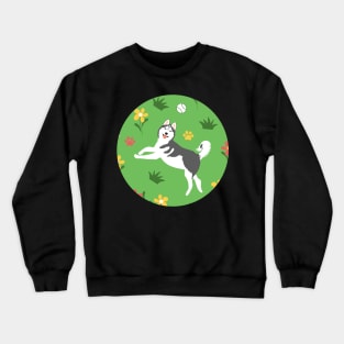 Siberian Husky Playing with Balls Crewneck Sweatshirt